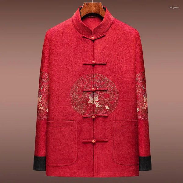 Camisas casuais masculinas Langjieao Tang Suit Primavera e Outono Top Pai GrandpaIlderly Roupas Chinesas Chinesas Casaco Túnico