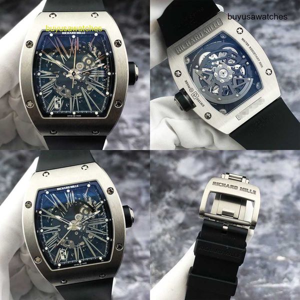 Athleisure Watch RM Relógio de pulso Montre RM023 Skeleton Dial Mens Relógio mecânico Barril Data Display Titanium