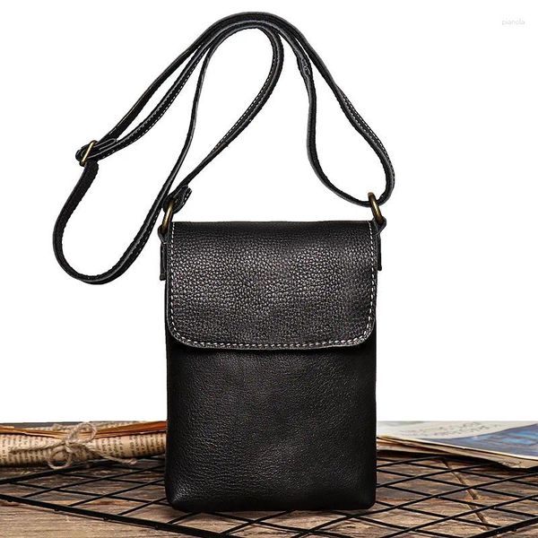 Bolsa Nesitu Highend Promoção Vintage Marrom Preto Azul Couro Genuíno Ombro Mini Mulheres Homens Mensageiro Para Telefone M3376