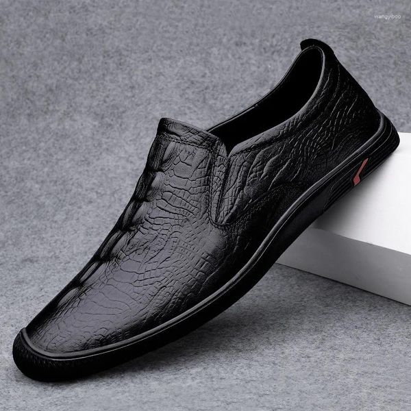 Scarpe casual Sneakers da uomo in vera pelle Slip On Office Handmade Sand Black Flats Stile coreano di lusso per