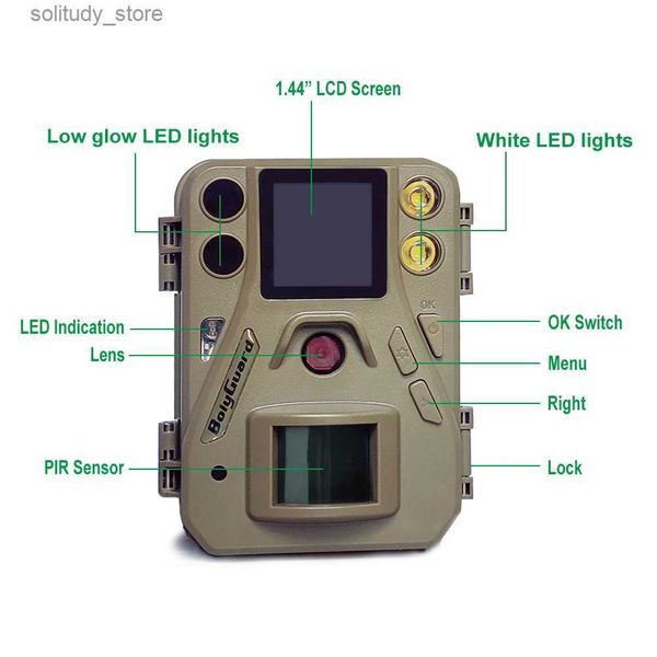 Câmeras de trilha de caça SG520-D 37MP 4K Vídeo Dual Flash Vermelho e Branco LED Câmera portátil Mini jogo captura cores ou imagens B W Q240321