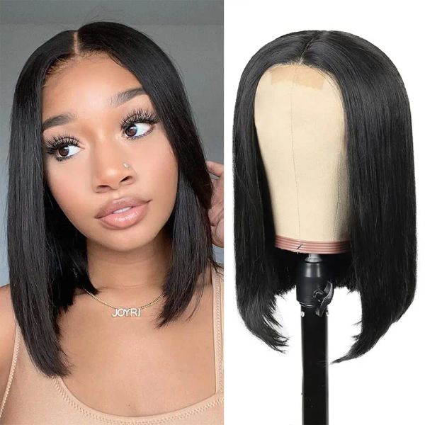 Perucas curtas bob perucas de cabelo preto liso para mulheres parte média cabelo reto perucas sintéticas africano feminino diário