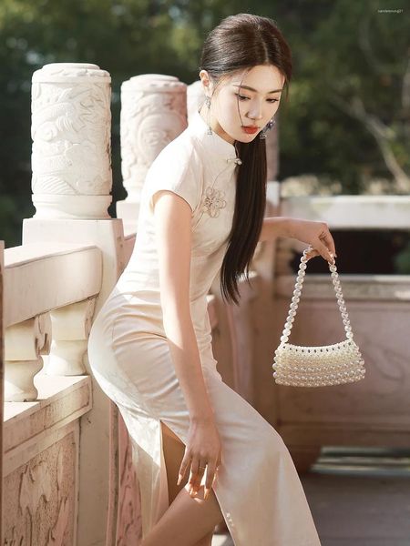 Etnik kıyafetler genç zarif bayan tarzı asetate jacquard cheongsam bahar ve yaz Çin kısa kollu günlük giyilebilir elbise