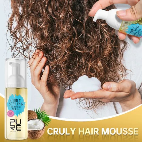 Tratamentos PURC Curly Styling Mousse de Tratamento de Cabelo Ondulado Produtos para Cabelo Shampoo Suavizante Óleo de Rícino para Cabelos Secos e Danificados Frizz Cuidados