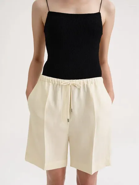 Damen-Shorts, kurze Hosen, 2024, Sommer, Schnürung, Kordelzug, elastisch, hohe Taille, einfarbig, lässig, mit Taschen