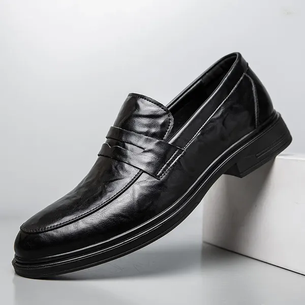 Sapatos casuais 2024 ly homens preto deslizamento em couro macio antiderrapante condução homem primavera mocassins social vestido plano formal wear