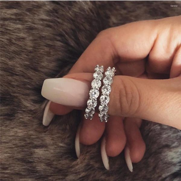 Cluster Ringe Mode Jewelr Runde 4mm Diamant Echt 925 Sterling Silber Gelbgold Für Frauen Hochzeit Verlobungsring