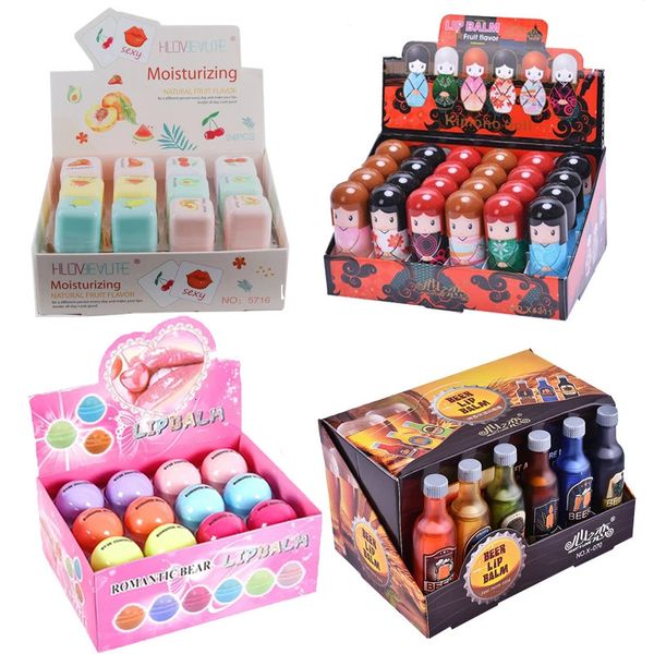 24 pezzi balsamo per labbra kawaii articoli all'ingrosso per la rivendita in massa rossetto trasparente idratante stick cosmetico 240313