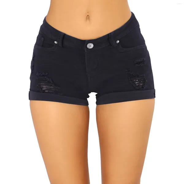 Shorts femininos cintura baixa angustiado sexy enrolado punhos finos streetwear sólido calças casuais para mulher fina verão