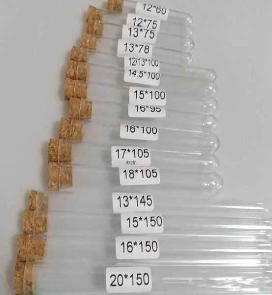 Plastik Test Tüpü Cork Stopper 4 inç 15x100mm 11ml Net, Gıda Sınıfı Cork onaylı, mağazamızda mevcut tüm boyutlar ll
