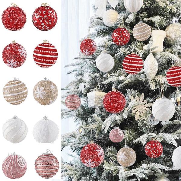 Decoração de festa 1/4 pcs 8cm glitter bolas de natal rosa ouro branco vermelho espuma árvore ano decoração de casa presentes 2024