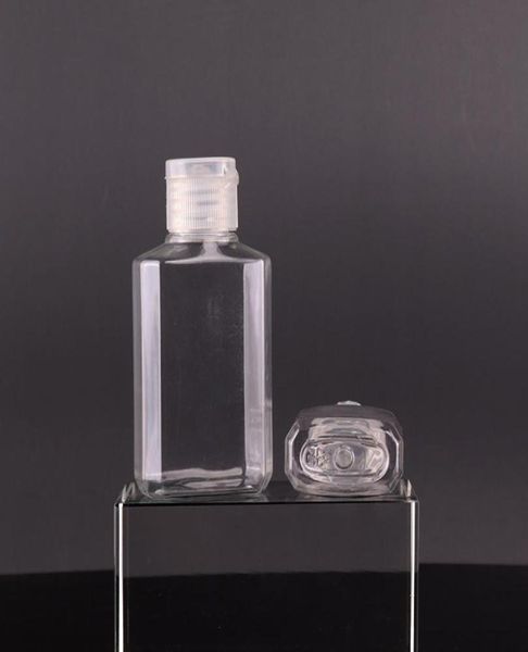 30 ml 60 ml leere PET-Kunststoffflasche mit Klappdeckel, transparente quadratische Form, Händedesinfektionsmittel, Alkohol, nachfüllbare Aufbewahrung für Reisen9340525