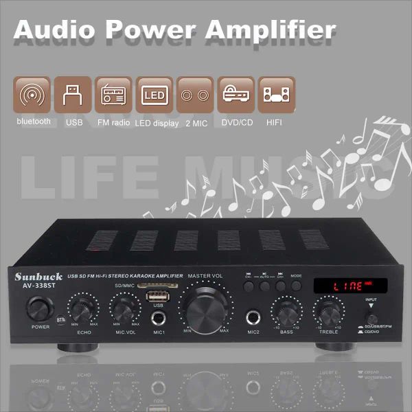 Amplificatore Amplificatori Bluetooth Sunbuck Amplificatore Home Theater a 5 canali 2000W Radio FM Audio MP3 HIFI Stereo Suono 3D Surround 2 Ingresso microfono