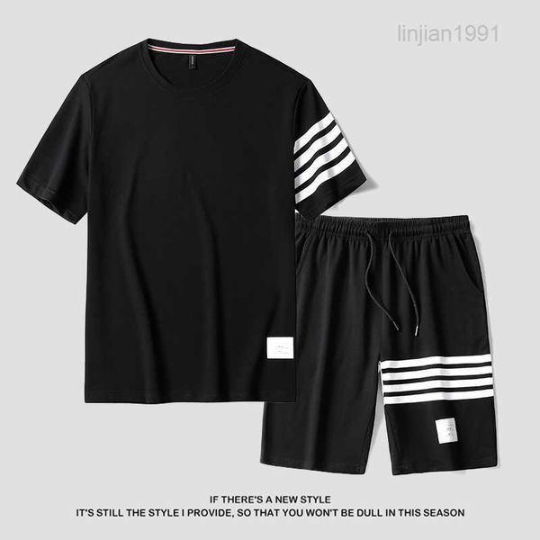 Tb Sports Set Sommer Reine Baumwolle Tom Four Bar Braun Kurzärmeliges T-Shirt Shorts Lässiger Zweiteiler