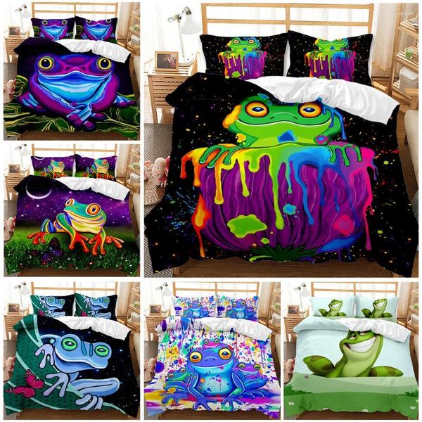 Bettwäsche Sets 3D Tierdruckset Cartoon Frosch Bettdecke mit Kissenbezug Erwachsener Kinder Schlafzimmer Quilt Trösterdekoration