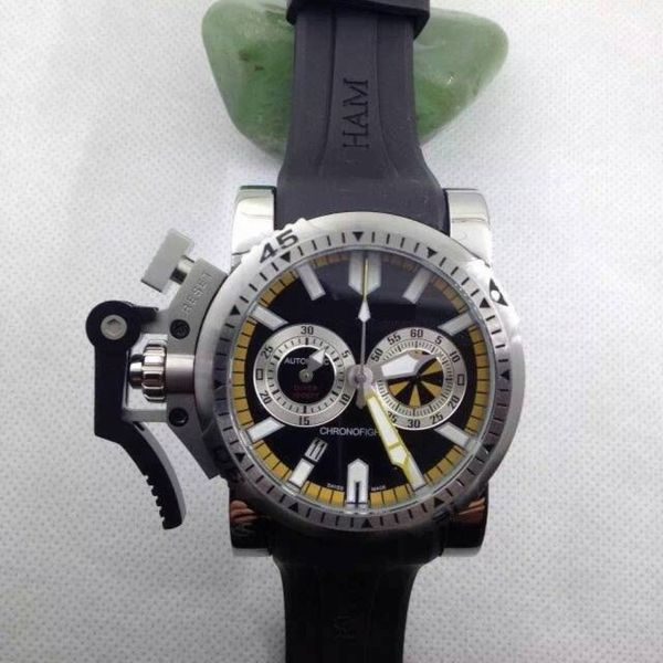 Alta qualidade 46mm relógio masculino britânico chronofighter moldura pulseira de borracha cronógrafo cronógrafo japão quartzo chrono esporte corrida dos homens w2382