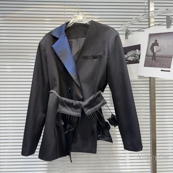 Frauen Anzüge 2024 Frühling Dark Girl Stil Blazer Farbverlauf Kragen Taille Kette Design Business Anzug Maßgeschneiderte Mantel