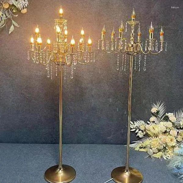 Titulares de vela 4 pcs chapeamento 10 cabeças candeeiros de mesa de cristal para moderno t roadlight palco adereços festa de aniversário decoração de casamento