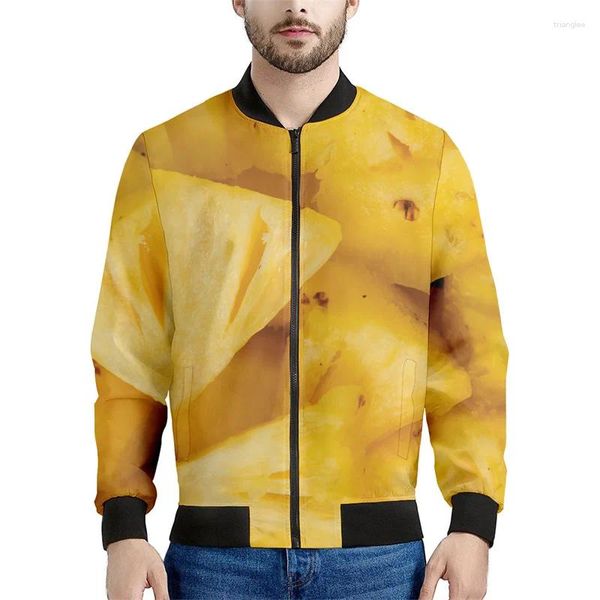 Giacche da uomo Moda Frutta Fette di ananas Giacca con cerniera Uomo Stampato in 3d Piante tropicali hawaiane Felpa Cool Street Bomber Coat