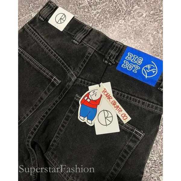 Polar Big Boy Weiße Jeans Hip Hop Cartoon Grafik Stickerei Baggy Y2K Herren Haruku hoch taillierte weite Hose 240227