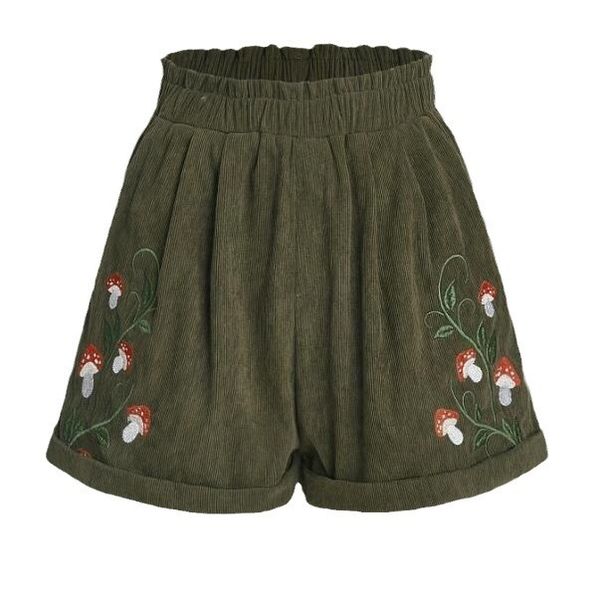 Shorts femininos casual cogumelo cintura média shorts verão feminino solto jacquard calças vintage parafuso fio veludo calças sembroidery shorts femininos