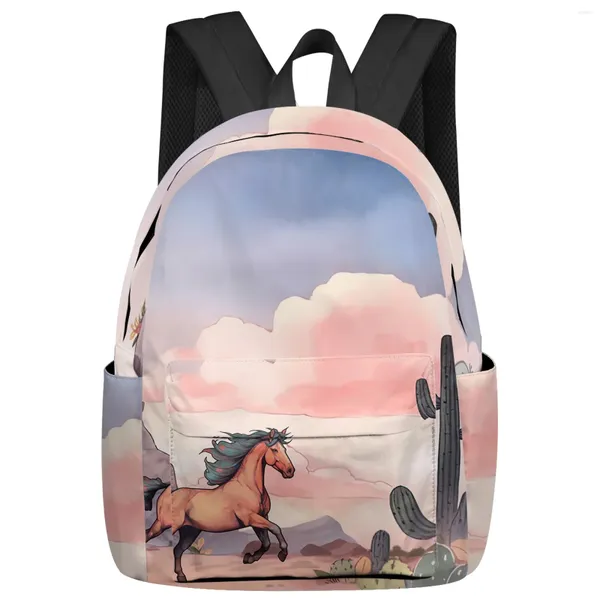 Rucksack Pferd Kaktus Wolken Frauen Mann Rucksäcke Wasserdichte Multi-Pocket-Schule für Studenten Jungen Mädchen Laptop Book Pack Mochilas