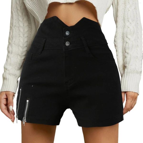 Damen Shorts mit hoher Taille, Sommer-Jeans mit Knopfleiste und Kordelzug, koreanische Mode, locker, sexy