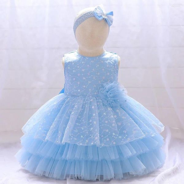 Vestidos de menina tule lantejoulas vestido de bebê criança infantil laço laço 1 ano aniversário rosa princesa crianças festa para meninas vestido de baile