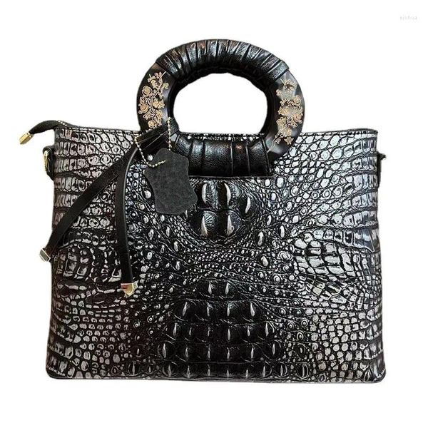 Bolsas de ombro 2024 mulheres bolsa de couro genuíno europeu e americano moda tendência crocodilo padrão bolsa