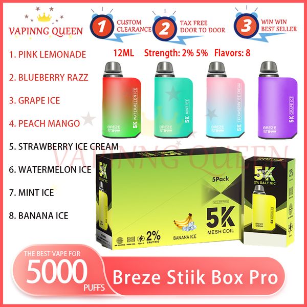 Breze Stiik Box Pro 5000 Puff Одноразовая электронная сигарета с индикатором заряда аккумулятора для электронной жидкости 950 мАч 12 мл Prefill Puffs Vape Kit