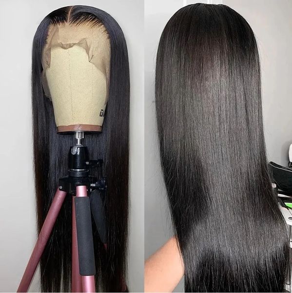 2024 13x4 onda do corpo frente do laço perucas de cabelo humano natural linha fina jet preto seda reta perucas completa hd transparente peruca de cabelo sintético sem cola peruca sintética