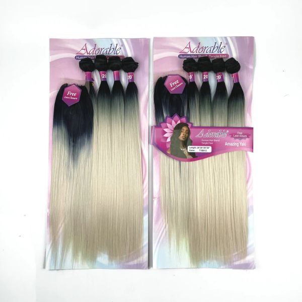 Packung Ombre Blonde Farbe Yaki Gerade Synthetische Bundles Mit Spitzenverschluss Für Schwarze Frau 20 ZOLL T1b613 Erstaunliche Yaki 4 Stück