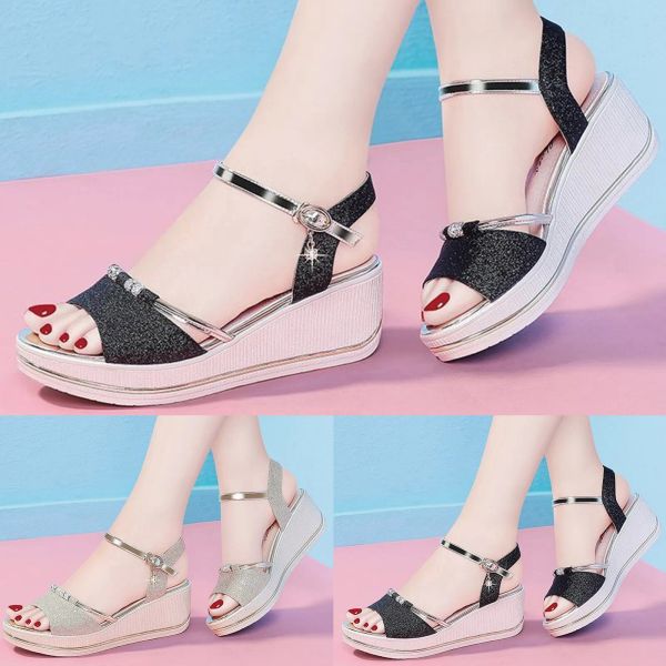 Sandalen Sandalen Frauen 2023 Sommer Frauen Sandalen Plattform Keilscheibe Ferse Strass Womens Wide Width Sandals Heeled Sandalen für Frauen