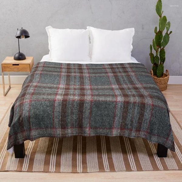 Coperte Coperta in lana tartan grigia e rossa