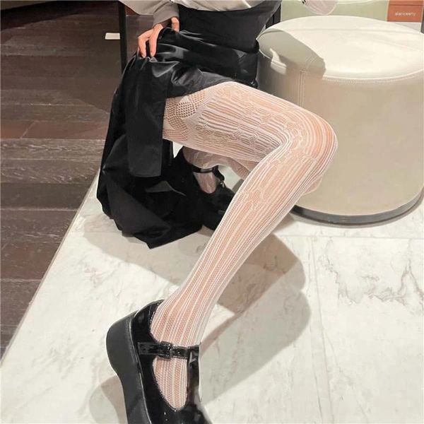 Frauen Socken Lolita Asymmetrie Spitze Mesh Strümpfe Transparente Nylon Strumpfhosen Strumpfhosen Collant Femme Plaid Hohl Strumpf Kleid