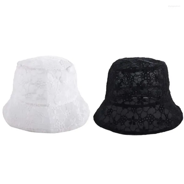 Bola bonés menina coreano portátil bacia oco cor pura para mulheres malha flor sol boné chapéu feminino chapéus balde de renda