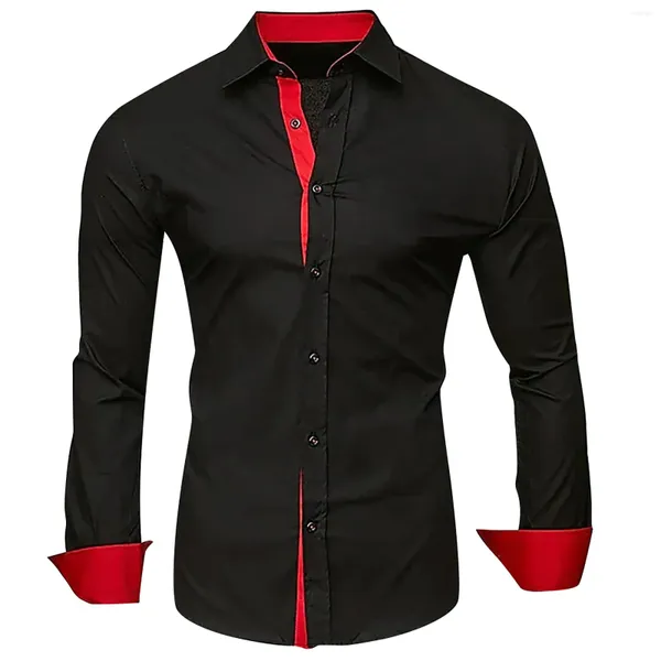 Männer Casual Hemden Männer Hemd Marke 2024 Männlich Hohe Qualität Langarm Kontrastfarbe Slim Fit Mann Business Revers Tops