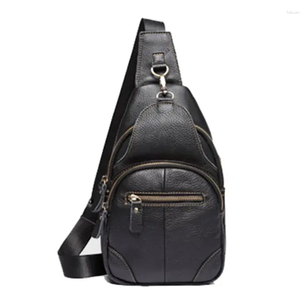 Saco de couro genuíno dos homens mensageiro moda couro dos homens crossbody peito pacote ombro masculino viagem bolsas pretas