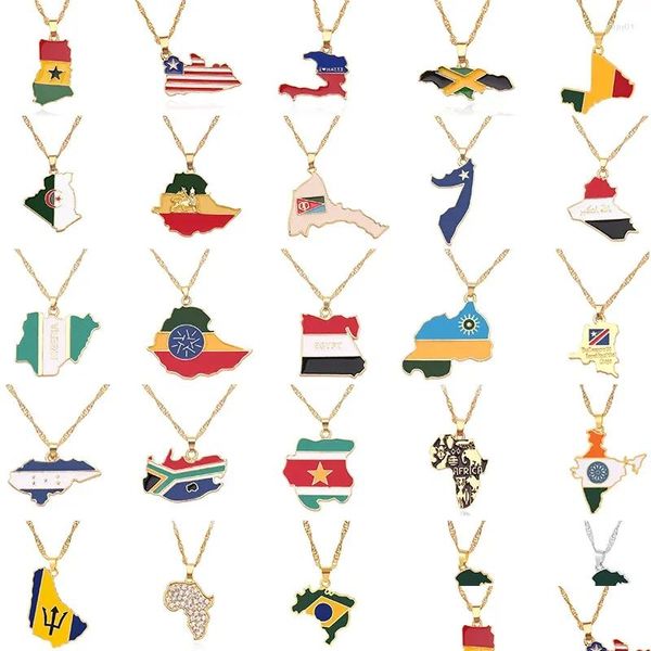 Ожерелья с подвесками в стиле хип-хоп, ожерелье с картой страны мира, Африка, Бразилия, Индия, золотой цвет, цепочка из нержавеющей стали для женщин и мужчин, ювелирные изделия в подарок Dro Otpm3
