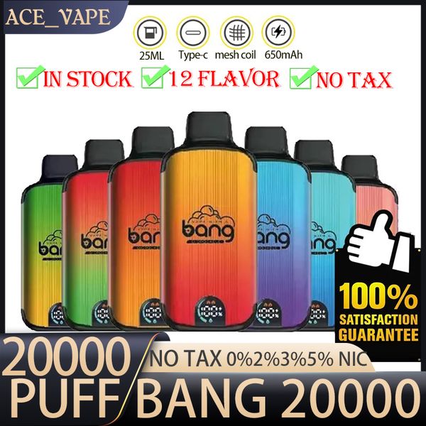 Bang 20000 Puff descartável e cigarros 1.0OHM Mesh bobina 23ml POD Bateria de bateria eletrônica CIGS PHUP DE 20K 0% 2% 3% 5% VAPE PEN KIT