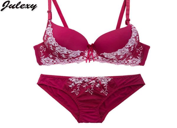 Julexy luxuoso bordado bcd copo grande plus size conjunto de sutiã feminino 36 38 40 42 push up sutiã de renda breve conjuntos roupa interior íntima conjunto 26651300