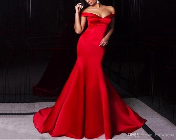 Cortos de Gala Modest Lange Meerjungfrau Ballkleider Schulterfrei Schatz Rot Satin Ombre Abend Party Kleid Frauen Party Kleider Vest3952855