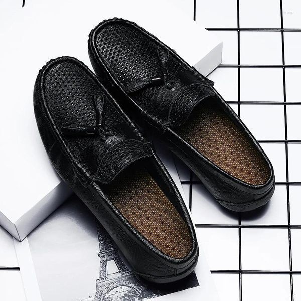 Sapatos de couro casual 950 genuíno mocassins masculinos clássicos pretos confortáveis mocassins respirável deslizamento na condução barco masculino