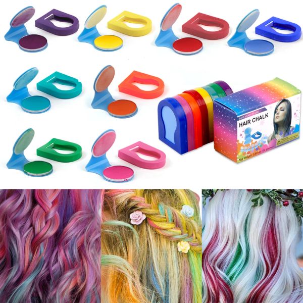 Colore 8 colori colori gesso per capelli donne ragazze pittura temporanea per capelli polvere tintura colorata portatile fai da te salone di bellezza strumenti per lo styling dei capelli