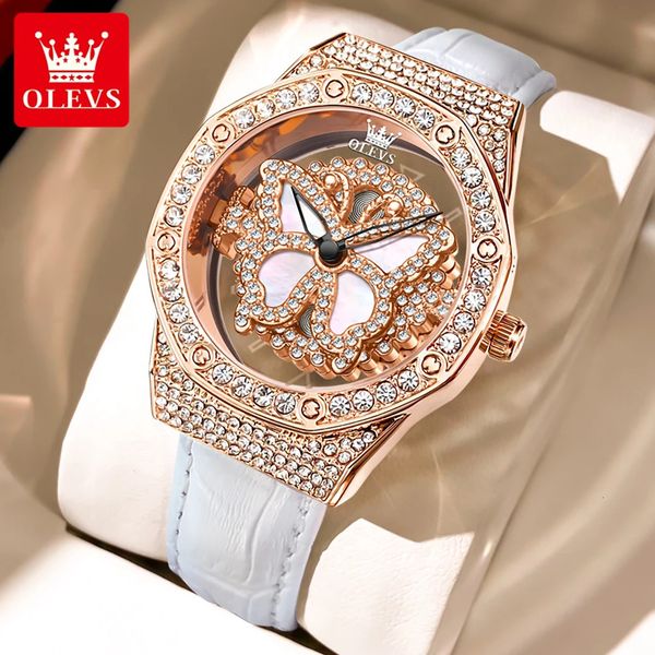 Olevs Womens Watches Light Luxury Fashion Rigating Dial Оригинальные квартальные наручные часы для девочек Full Sky Star Diamond Waterprostic 240318