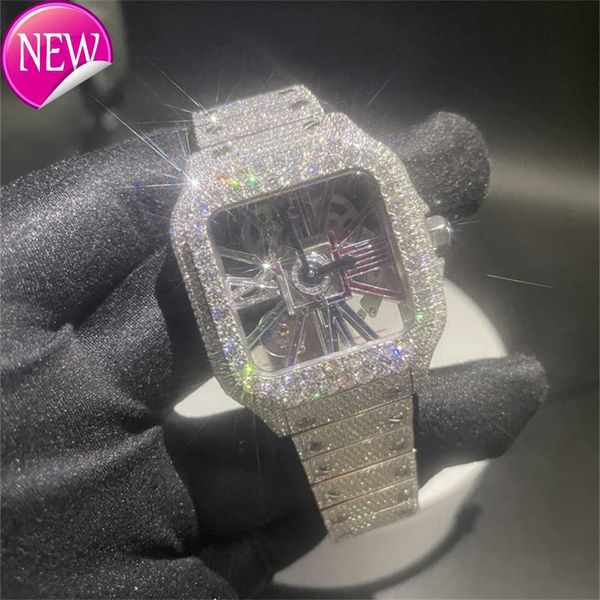 Relógios luxuosos com diamante fabricante de jóias chinês luxo completo pave vvs moissanite diamante relógio mecânico HB-DP