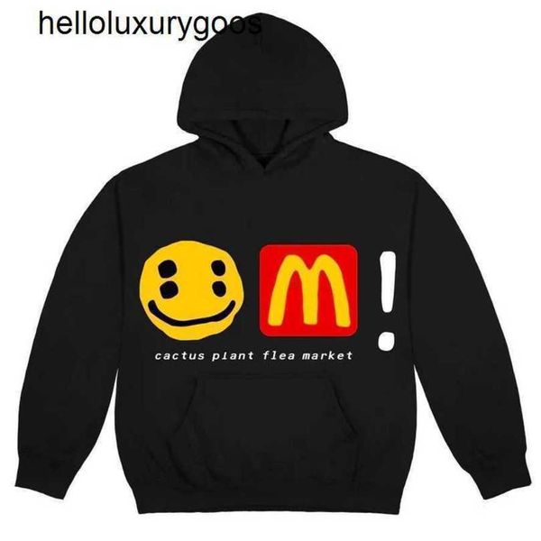 Moletom com capuz masculino Cpfm pulôver Mcdonaldss Co marca Smiley Face hambúrguer estampa de espuma hip hop solto