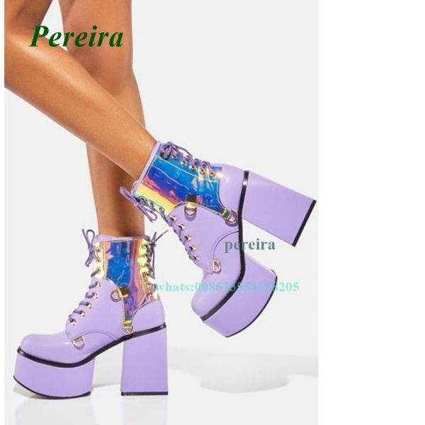 Stivali viola piattaforma rotonda piattaforma caviglia stivali 2022 Nuovo tallone grosso croce legata con tacchi alti allacciati su scarpe da donna lacer sexy