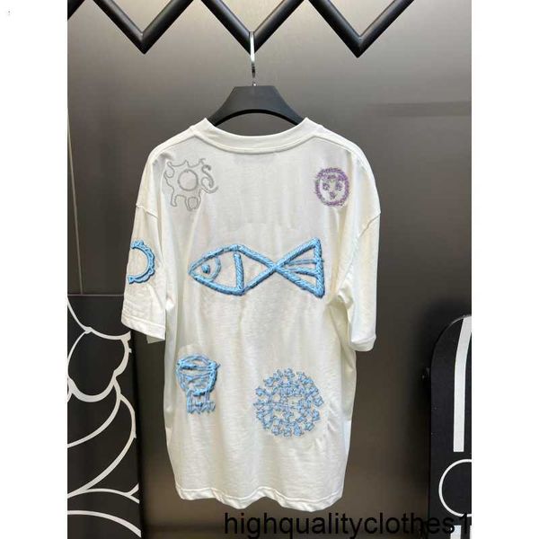 Designer Versione corretta di Donkey Family Sunfish Face Pattern Heavy Industry Ricamato a maniche corte 32S Sail Cotton T-shirt da uomo e da donna di marca trendy GXE1