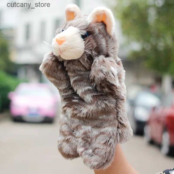 Animais de pelúcia de pelúcia novo gato cinza brinquedo de pelúcia mão fantoche boneca pré-escolar crianças pai-filho brinquedos para o bebê crianças l240322